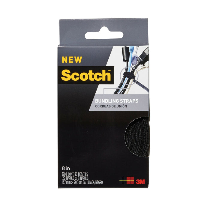 Scotch Bundling Straps RF3760, 30 count, .25 in x 8 in (6,3 mm x 20,3cm) Black