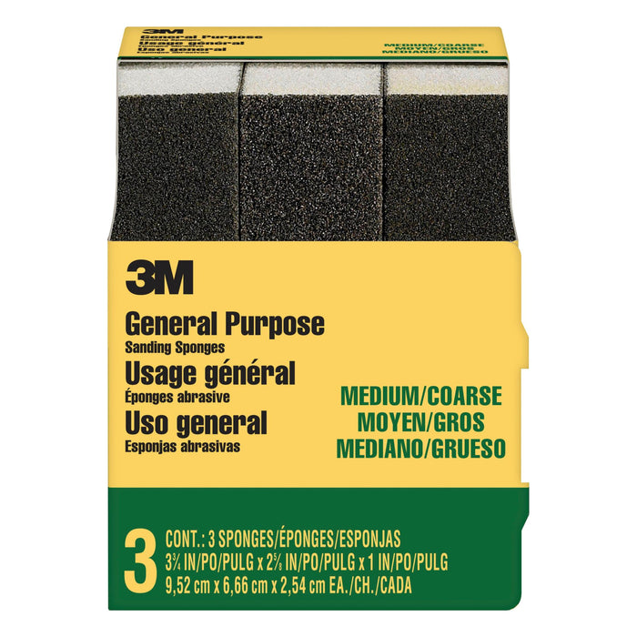 3M General Purpose Sanding Sponge 909NA-3P-CC, 3 3/4 in x 2 5/8 in x 1 in