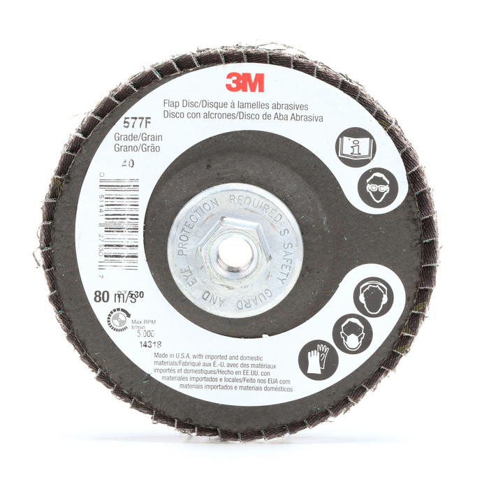 3M Flap Disc 577F, 80, T29 Quick Change, 4 in x 3/8 in-24
