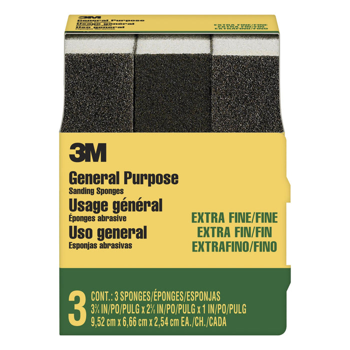 3M General Purpose Sanding Sponge 907NA-3P-CC, 3 3/4 in x 2 5/8 in x 1 in