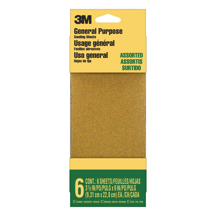 3M General Purpose Sanding Sheets 9019NA-CC, 3 2/3 in x 9 in, Assorted grit