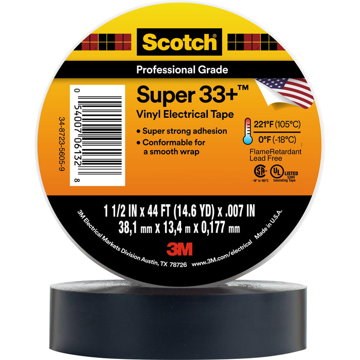 Scotch® Vinyl Electrical Tape 33, 1-1/2 in x 44 ft, Black, 10
rolls/carton