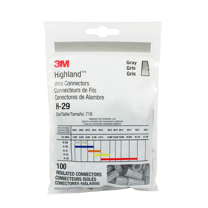 3M Highland Wire Connector H-29-POUCH, 22-16 AWG, Gray, 100 per Pouch