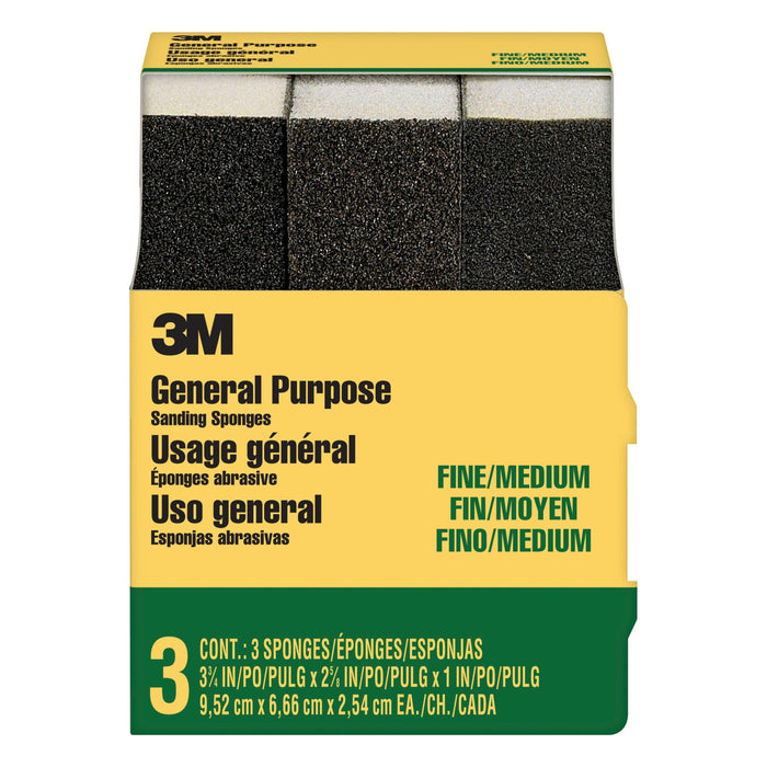 3M General Purpose Sanding Sponge 908NA-3P-CC, 3 3/4 in x 2 5/8 in x 1 in