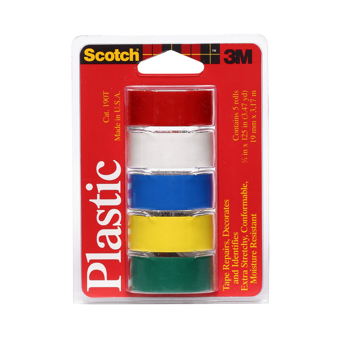 Scotch® Colored Plastic Tape Assorted 190T, 3/4 in x 125 in (19 mm x3,17 m)