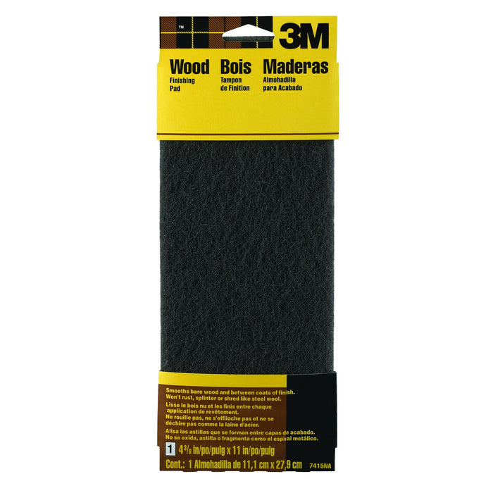 3M Hand Sanding Wood Finishing Pad 7415NA, 4.375 in x 11 in, Gray Fine