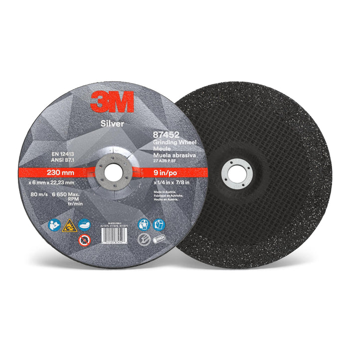 3M Silver Depressed Center Grinding Wheel, 87452, T27, 9 in x 1/4 in x
7/8 in