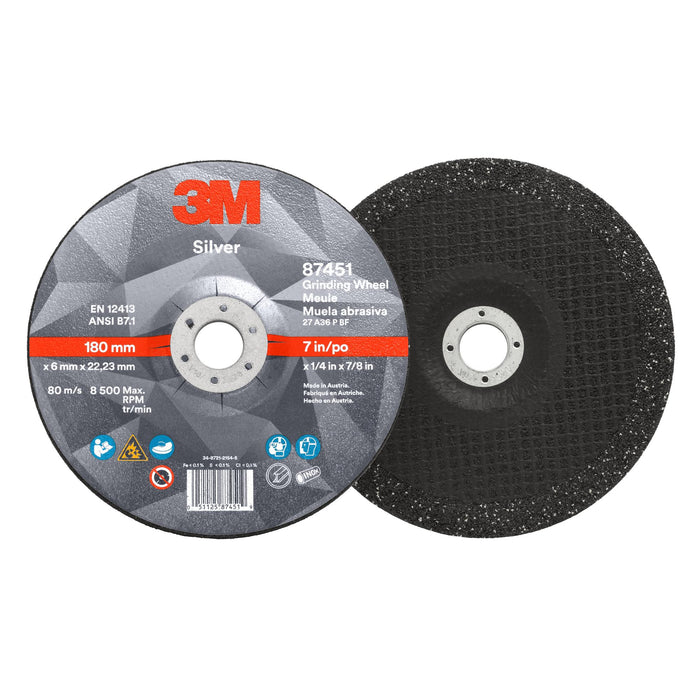 3M Silver Depressed Center Grinding Wheel, 87451, T27, 7 in x 1/4 in x
7/8 in