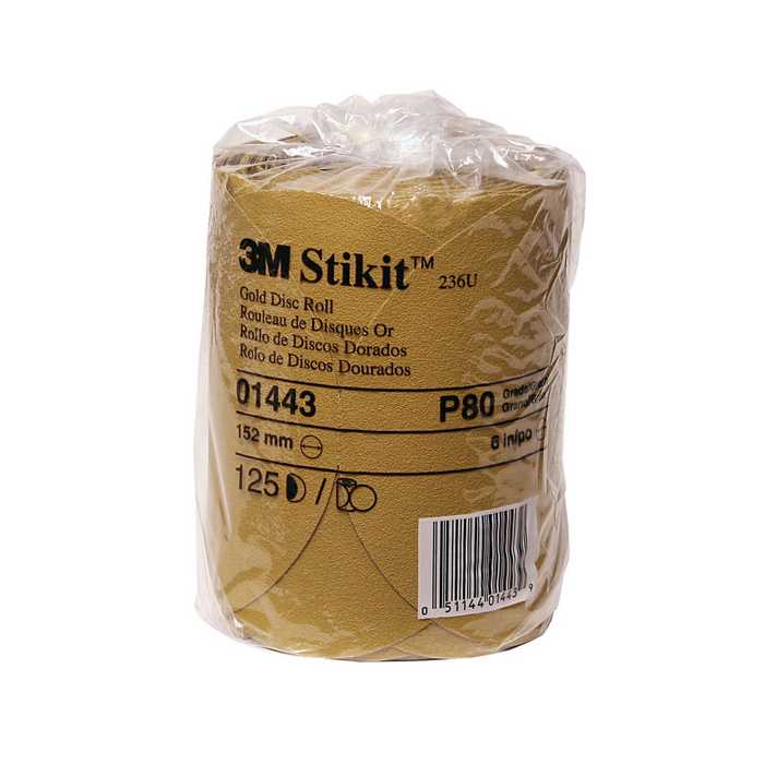 3M Stikit Gold Disc Roll, 01443, 6 in, P80A, 125 discs per roll