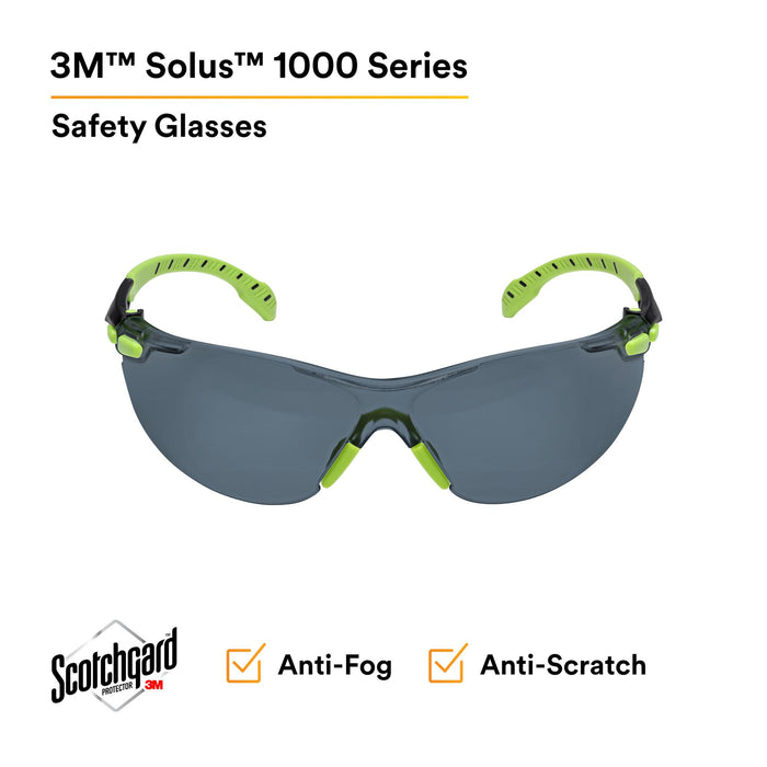 3M Solus 1000-Series Safety Glasses S1202SGAF, Green/Black