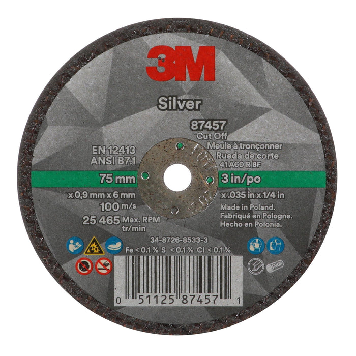 3M Silver Cut-Off Wheel, 87457, T1, 3 in x .035 in x 1/4 in