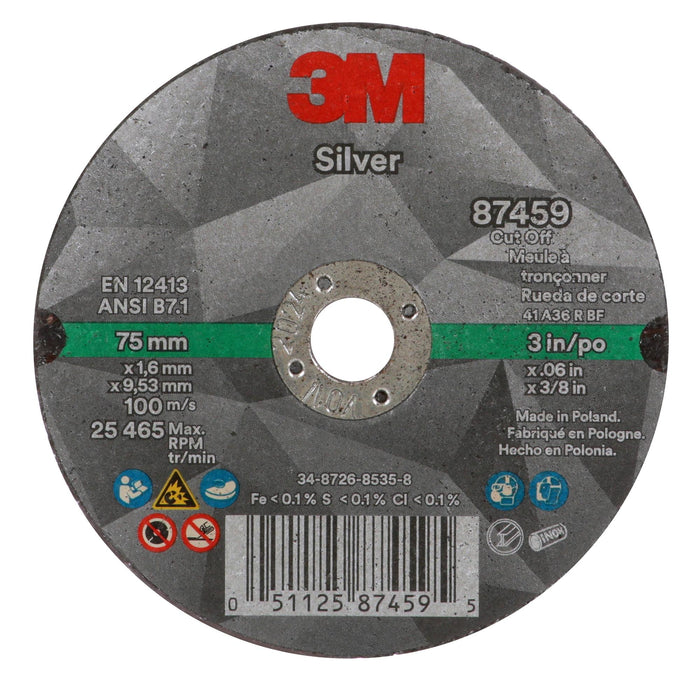 3M Silver Cut-Off Wheel, 87459, T1, 3 in x .060 in x 3/8 in
