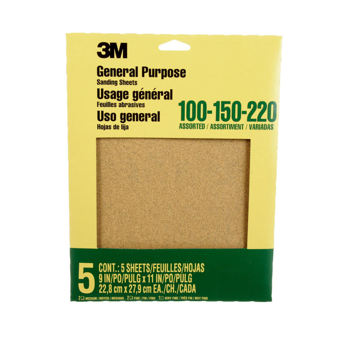 3M Aluminum Oxide Sandpaper Assorted Grit, 9005NA, 9 in x 11 in