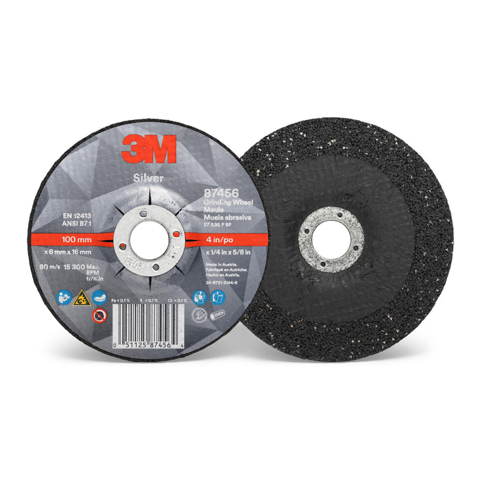 3M Silver Depressed Center Grinding Wheel, 87456, T27, 4 in x 1/4 in x
5/8 in