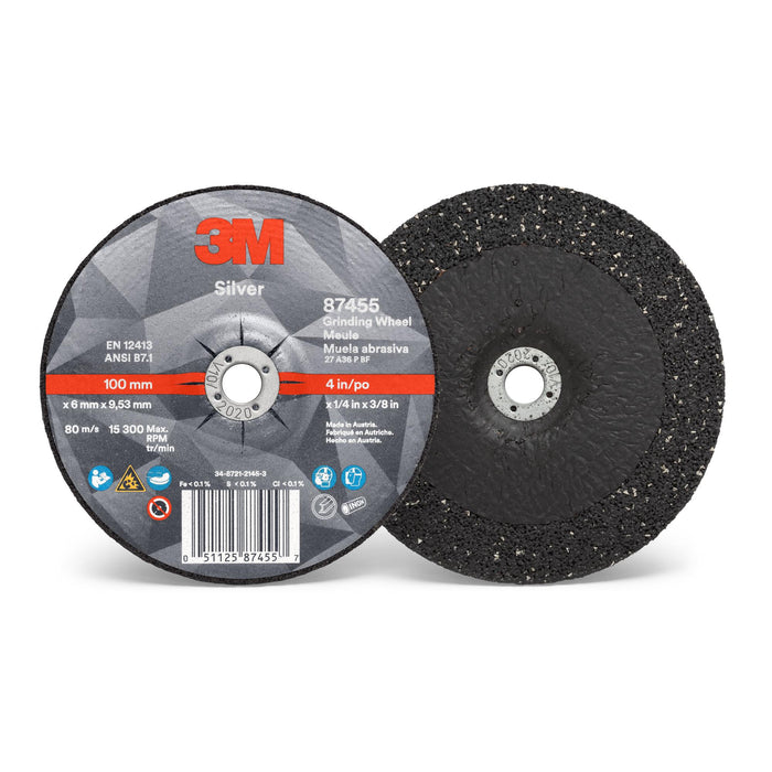 3M Silver Depressed Center Grinding Wheel, 87455, T27, 4 in x 1/4 in x
3/8 in
