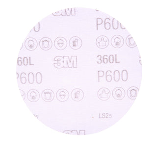 3M Hookit Film Disc 360L, P600, 5 in x NH, Die 500X, 100/Carton
