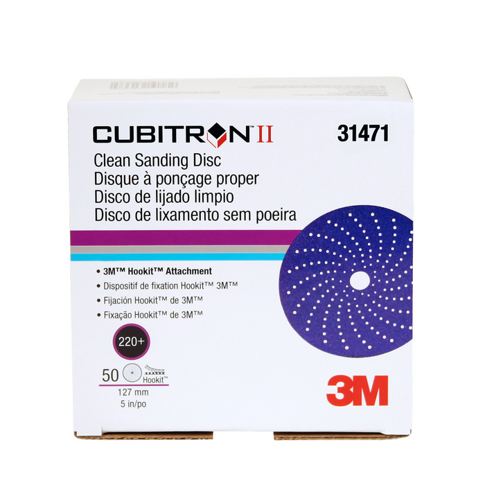 3M Cubitron II Hookit Clean Sanding Abrasive Disc, 31471, 5 in, 220+
grade