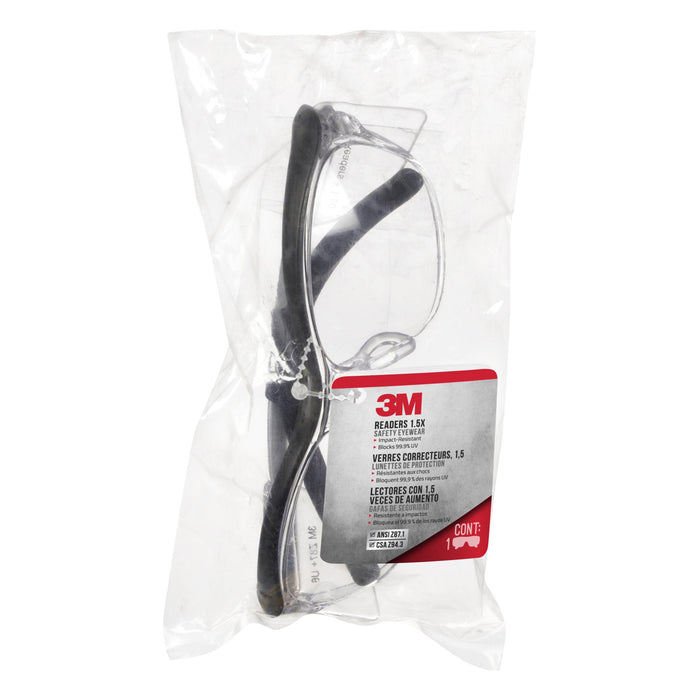 3M Readers Safety Glasses 91191H1-C, +1.5 Blk Frm, Clr Lens