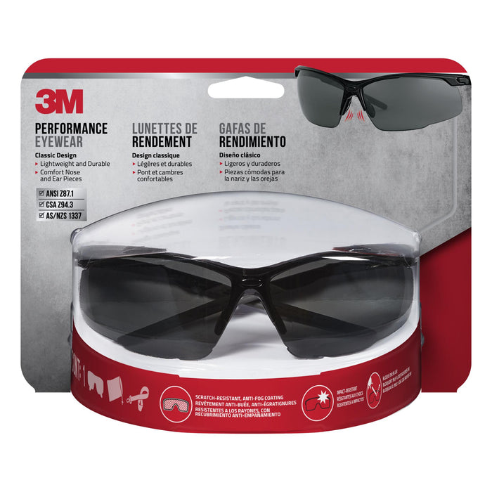 3M Performance Eyewear Anti-Fog, 47070H1-DC, Black/Gray, Clear Lens
