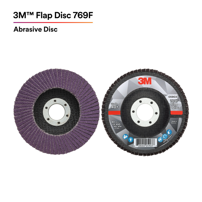 3M Flap Disc 769F, 80+, T29 Quick Change, 7 in x 5/8 in-11