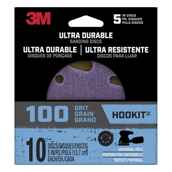3M Ultra Durable 5 inch Power Sanding Discs, Universal Hole, 100 grit