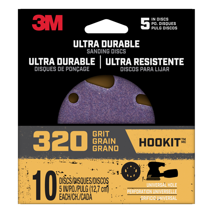 3M Ultra Durable 5 inch Power Sanding Discs, Universal Hole, 320 grit