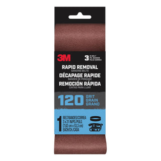3M Rapid Removal 3 x 21 inch Power Sanding Belt, 120 grit,
Belt3x211pk120, 1 pk