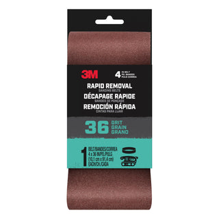 3M Rapid Removal 4x36 Power Sanding Belt, 36 grit, Belt4x361pk36, 1 pk