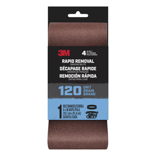 3M Rapid Removal 4x36 Power Sanding Belt, 120 grit, Belt4x361pk120, 1
pk