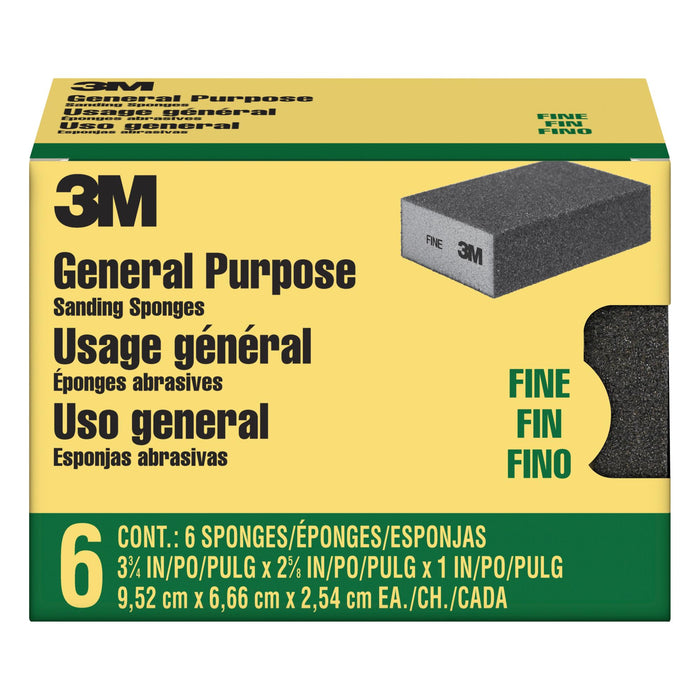 3M Sanding Sponge CP001-6P-CC, 3 3/4 in x 2 5/8 in x 1 in Fine, 6-pack