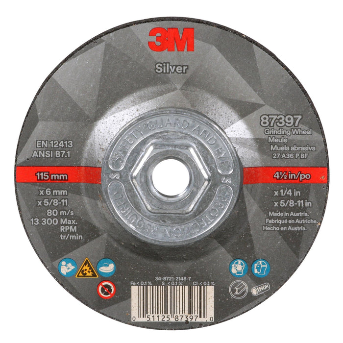 3M Silver Depressed Center Grinding Wheel, 87397, T27 Quick Change