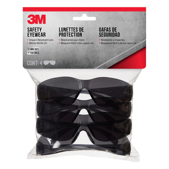 3M Safety Eyewear 90954H4-DC, Gray, Gray Lens, Anti-Scratch, 4/pack