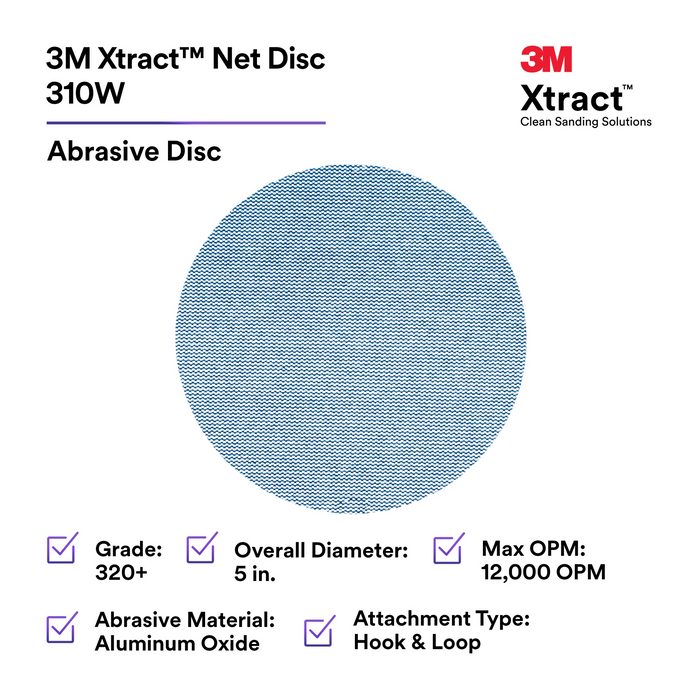 3M Xtract Net Disc 310W, 320+, 5 in x NH, Die 500X, 50/Carton