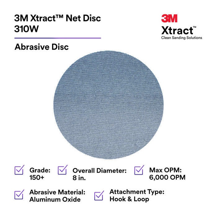 3M Xtract Net Disc 310W, 150+, 8 in x NH in, Die 800L, 50/Carton