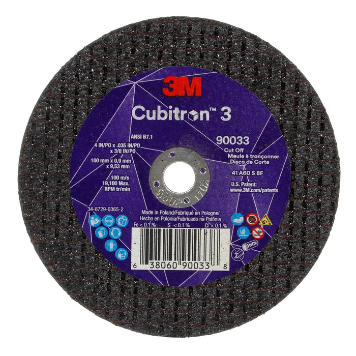 3M Cubitron 3 Cut-Off Wheel, 90033, 60+, T1, 4 in x 0.035 in x 3/8 in