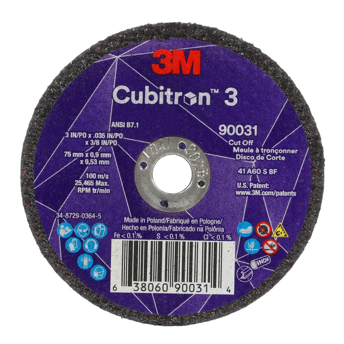 3M Cubitron 3 Cut-Off Wheel, 90031, 60+, T1, 3 in x 0.035 in x 3/8 in