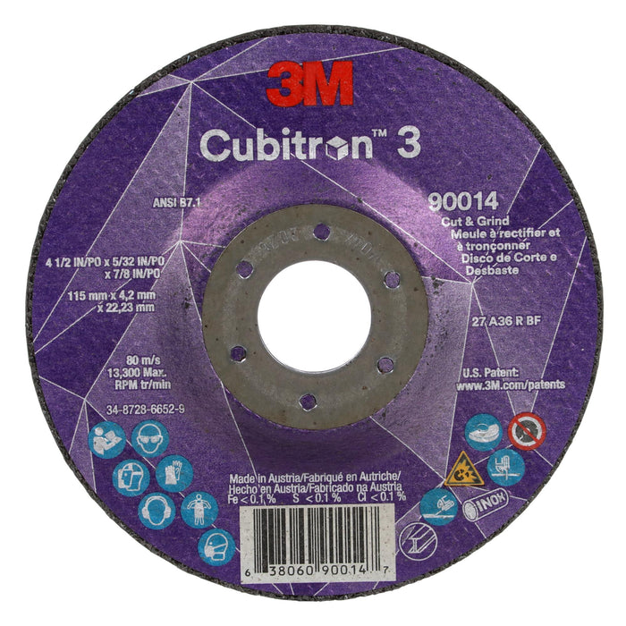 3M Cubitron 3 Cut and Grind Wheel, 90014, 36+, T27