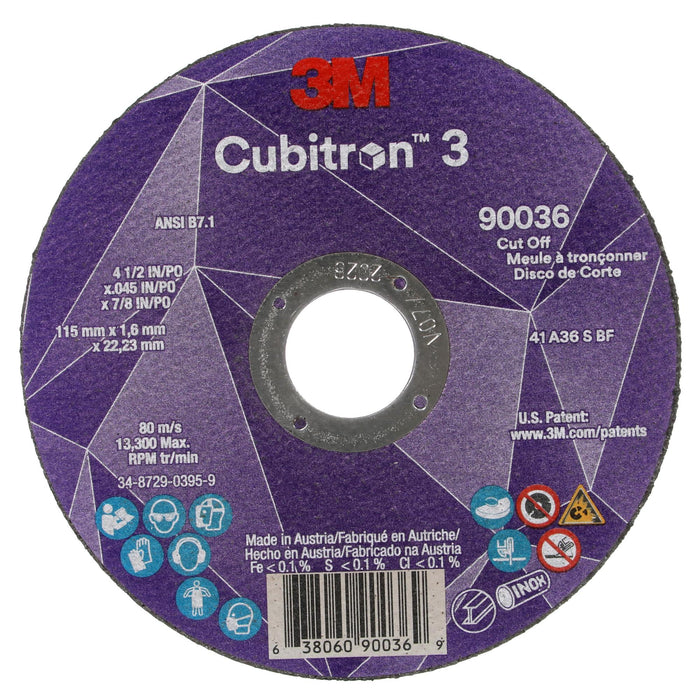 3M Cubitron 3 Cut-Off Wheel, 90036, 36+, T1, 4-1/2 in x 0.045 in x 7/8
in