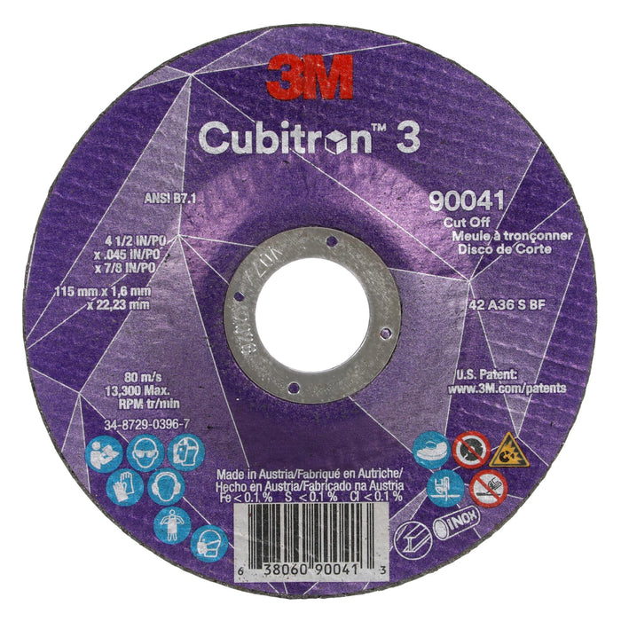 3M Cubitron 3 Cut-Off Wheel, 90041, 36+, T27, 4-1/2 in x 0.045 in x
7/8 in