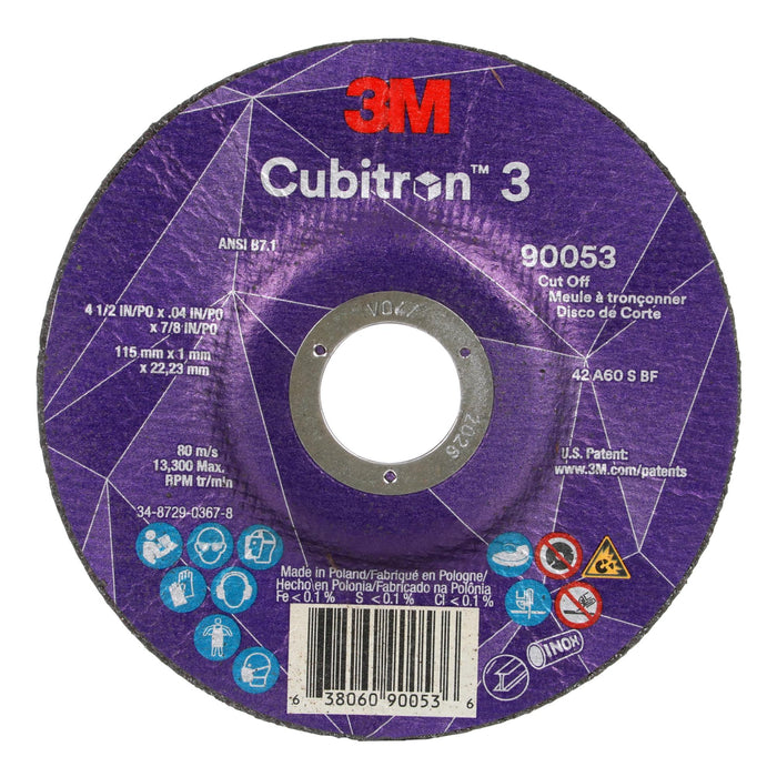 3M Cubitron 3 Cut-Off Wheel, 90053, 60+, T27, 4-1/2 in x 0.04 in x 7/8
in