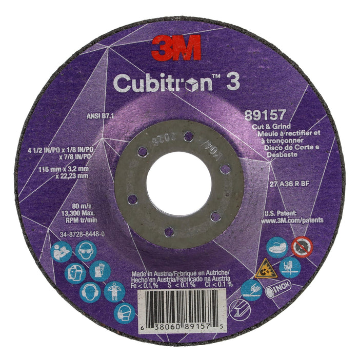 3M Cubitron 3 Cut and Grind Wheel, 89157, 36+, T27, 4-1/2 in x 1/8 in
x 7/8 in