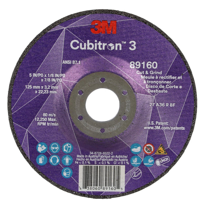 3M Cubitron 3 Cut and Grind Wheel, 89160, 36+, T27, 5 in x 1/8 in x
7/8 in