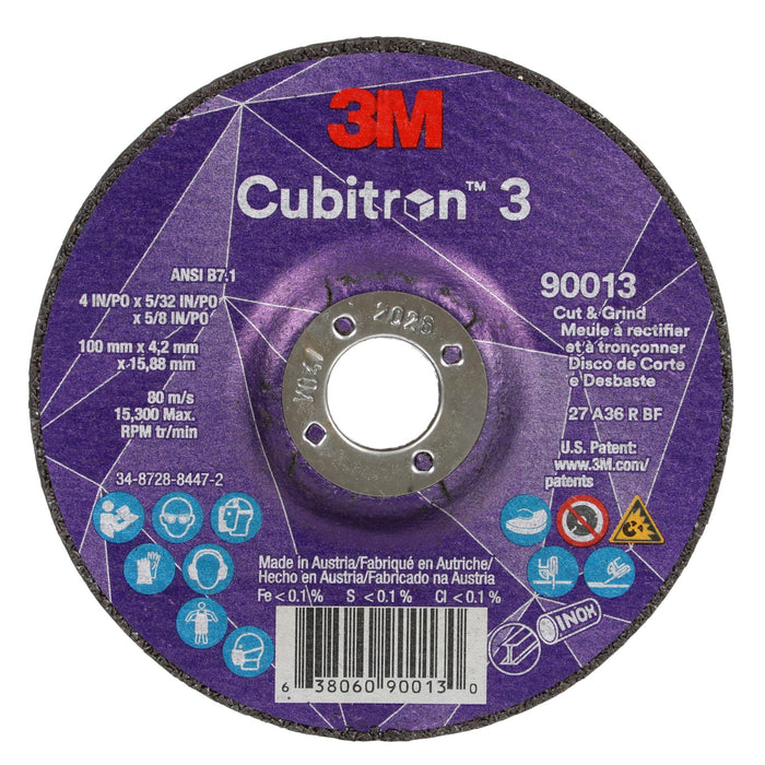 3M Cubitron 3 Cut and Grind Wheel, 90013, 36+, T27, 4 in x 5/32 in x
5/8 in