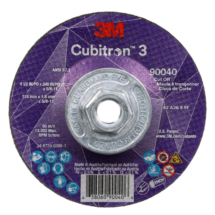3M Cubitron 3 Cut-Off Wheel, 90040, 36+, T27, 4-1/2 in x 0.045 in x
5/8 in-11