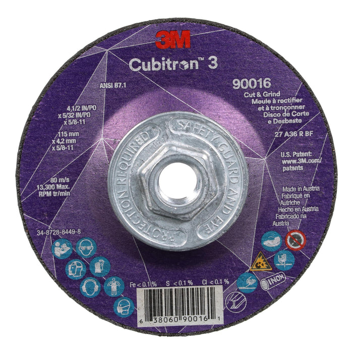 3M Cubitron 3 Cut and Grind Wheel, 90016, 36+, T27