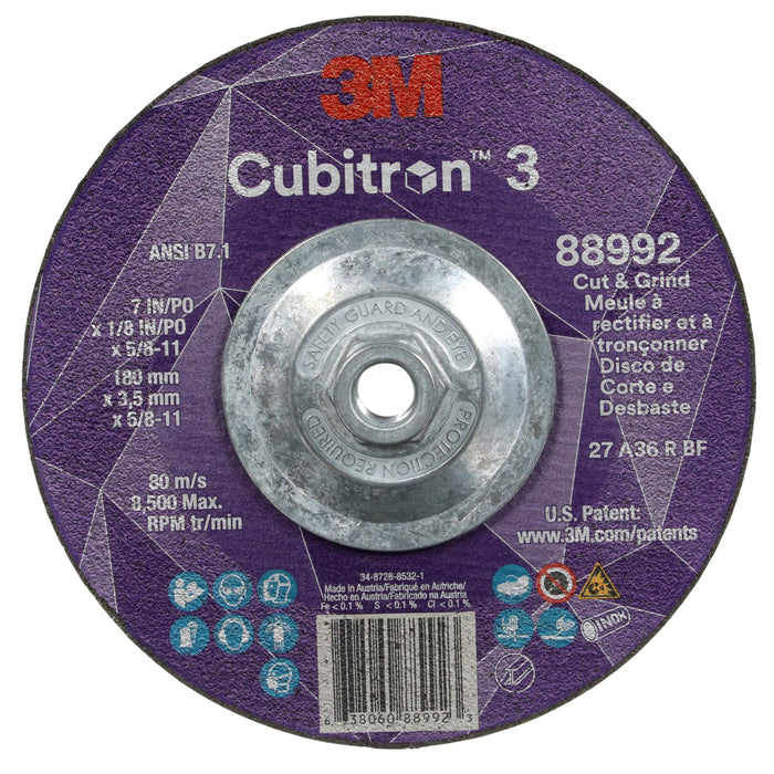 3M Cubitron 3 Cut and Grind Wheel, 88992, 36+, T27, 7 in x 1/8 in x
5/8 in-11