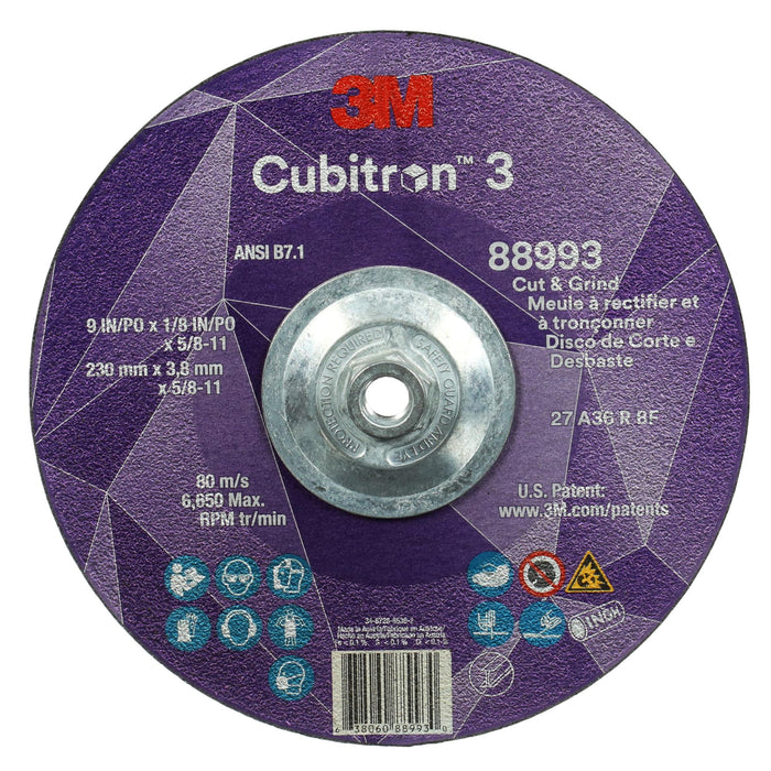 3M Cubitron 3 Cut and Grind Wheel, 88993, 36+, T27, 9 in x 1/8 in x
5/8 in-11