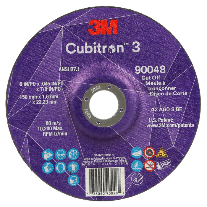 3M Cubitron 3 Cut-Off Wheel, 90048, 60+, T27, 6 in x 0.045 in x 7/8 in