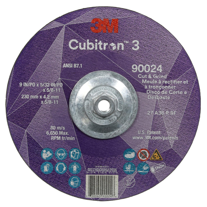 3M Cubitron 3 Cut and Grind Wheel, 90024, 36+, T27, 9 in x 5/32 in x
5/8 in-11