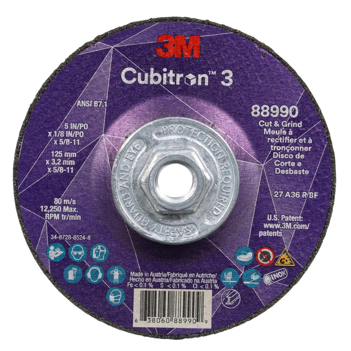 3M Cubitron 3 Cut and Grind Wheel, 88990, 36+, T27, 5 in x 1/8 in x
5/8 in-11